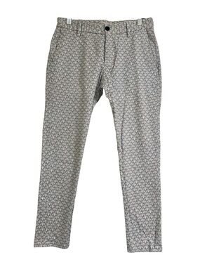 ZARA MAN Slim Fit Patterned Dress Pants - White with blue pattern 30